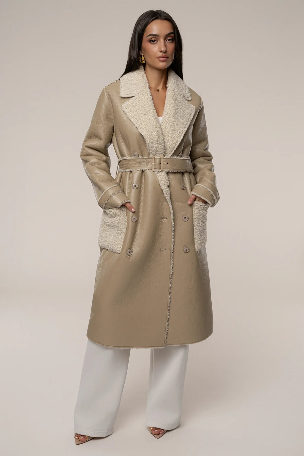 Latte Luxe Sherpa Trench Coat