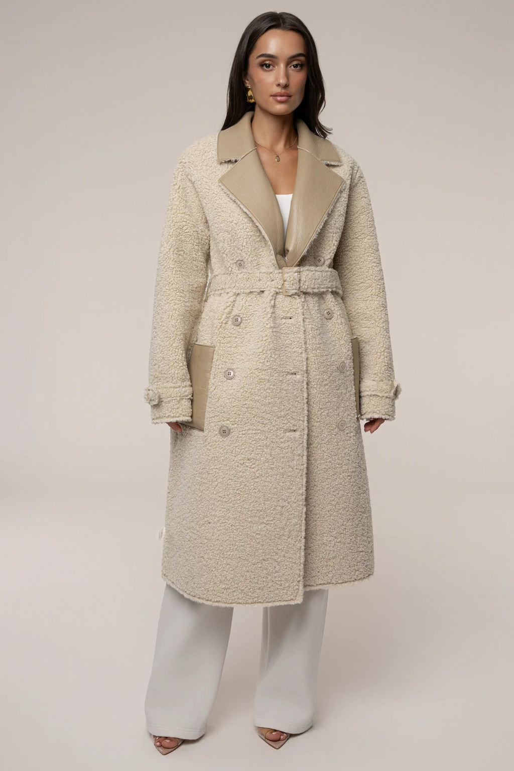 Latte Luxe Sherpa Trench Coat